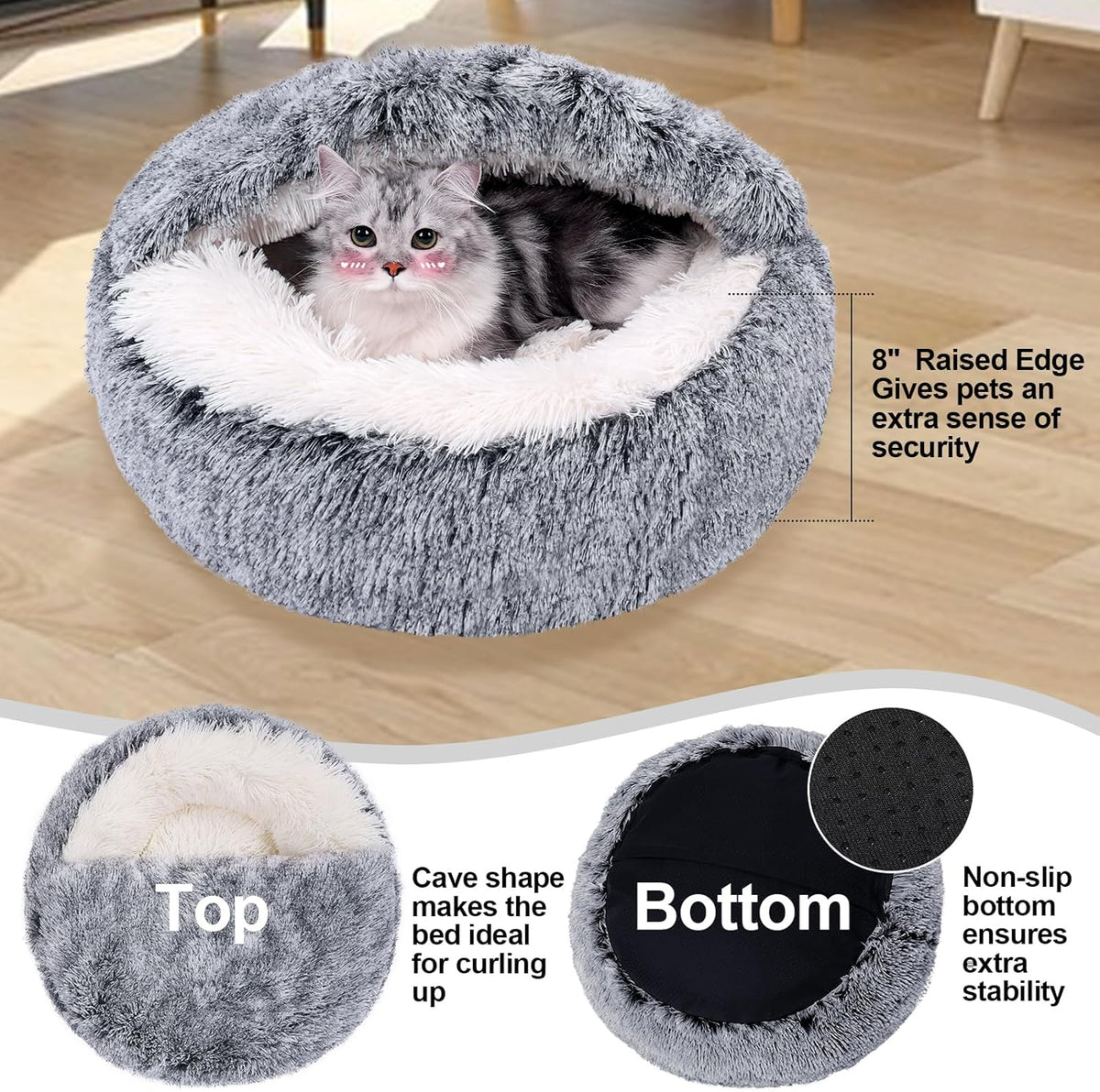 MADDEMCUTE Calming Dog & Cat Cave Bed With Hooded Cover, Removable Washable Round for Small Medium