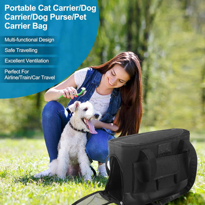 Cat Carrier, Dog Carrier, Pet Carrier, Foldable Waterproof Premium PU Leather Oxford Cloth Dog