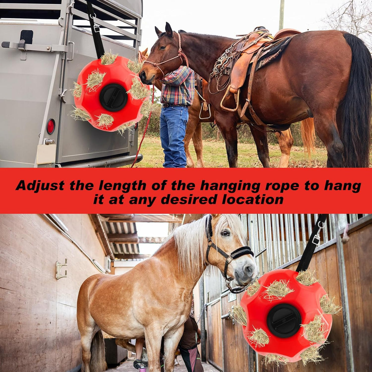 15.75" Hay Ball for Horse with Hanging Strap Slow Feed Horse Treat Ball Extra Large Hanging for