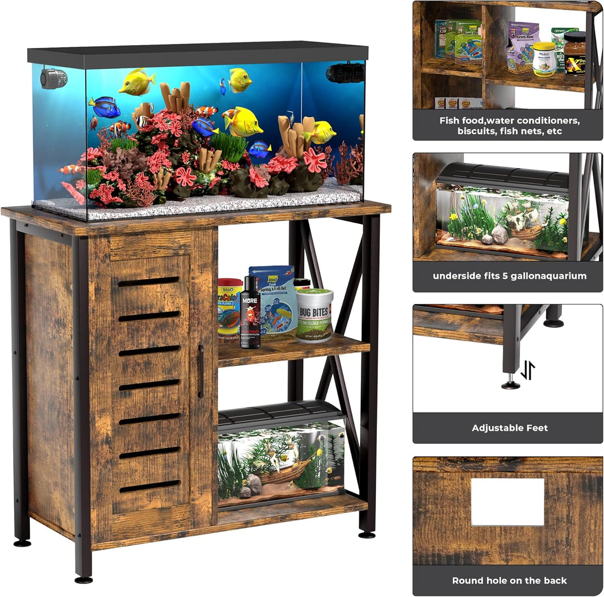 20-29 Gallon Fish Tank Stand, Aquarium Stand with Cabinet Accessories Storage, Heavy Duty Metal