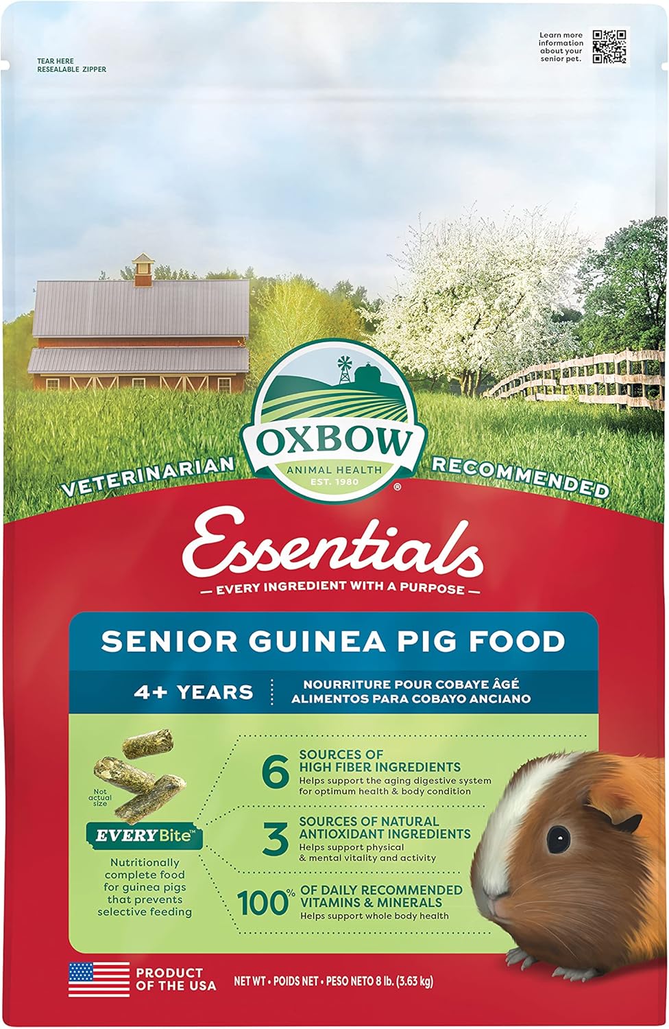 Oxbow Essentials Guinea Pig Food, Senior, Made Alfalfa for Guinea Pig, Pet Food Pellets with