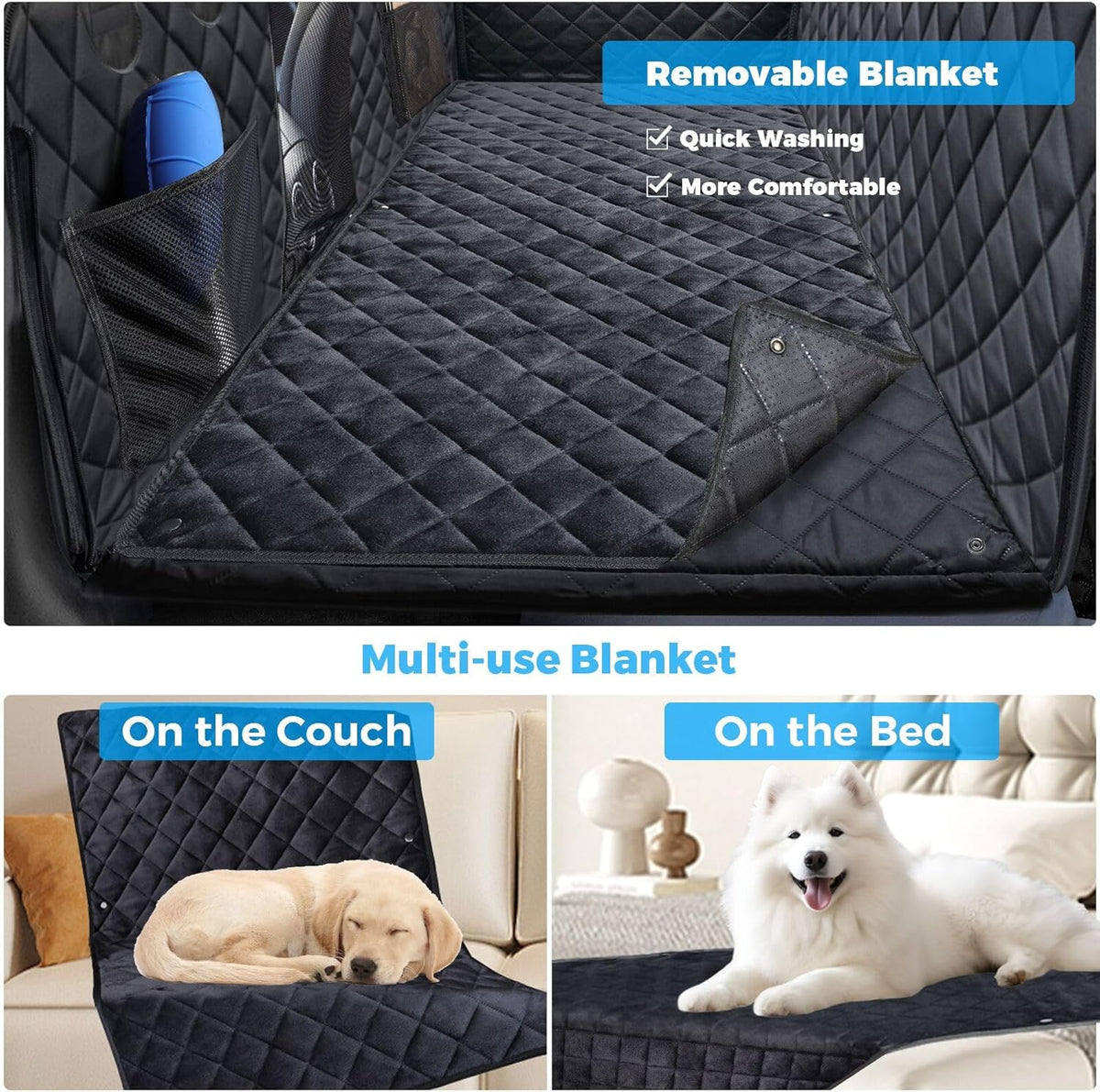 URPOWER Dogs Back Seat Extender with Non-Slip Blanket - Hard Bottom Dog Car Seat Cover & Removable