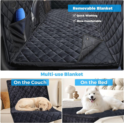 URPOWER Dogs Back Seat Extender with Non-Slip Blanket - Hard Bottom Dog Car Seat Cover & Removable