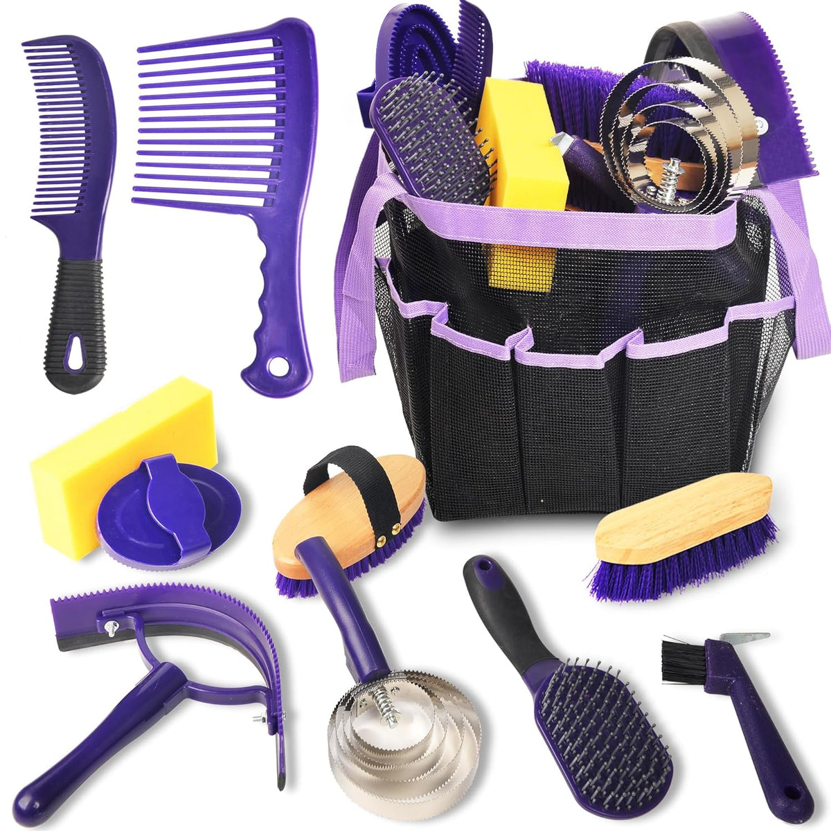 Horse Grooming Kit - 11 Piece Bathing Supplies with Organize Bag, Full Body Kit Including Sweat