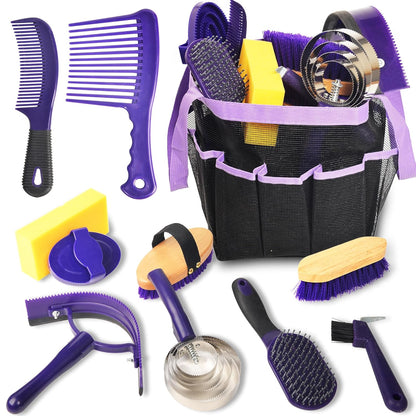Horse Grooming Kit - 11 Piece Bathing Supplies with Organize Bag, Full Body Kit Including Sweat