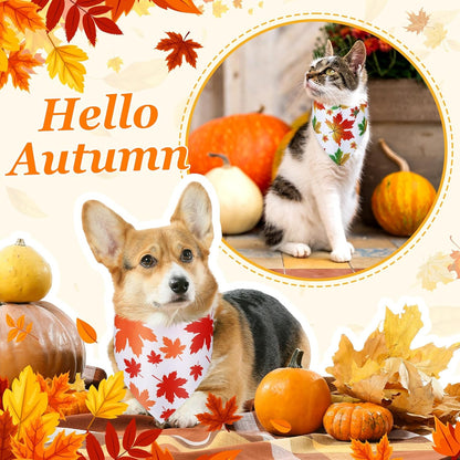 Chunful 100 Pieces Fall Dog Bandanas Bulk Autumn Pet Bandanas with Leaves Patterns Triangle Scarf
