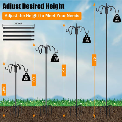 FEED GARDEN [Upgrade Version 92 Inch Four Shepherd Hooks for Outdoor,Bird Feeder Pole with 5 Prong
