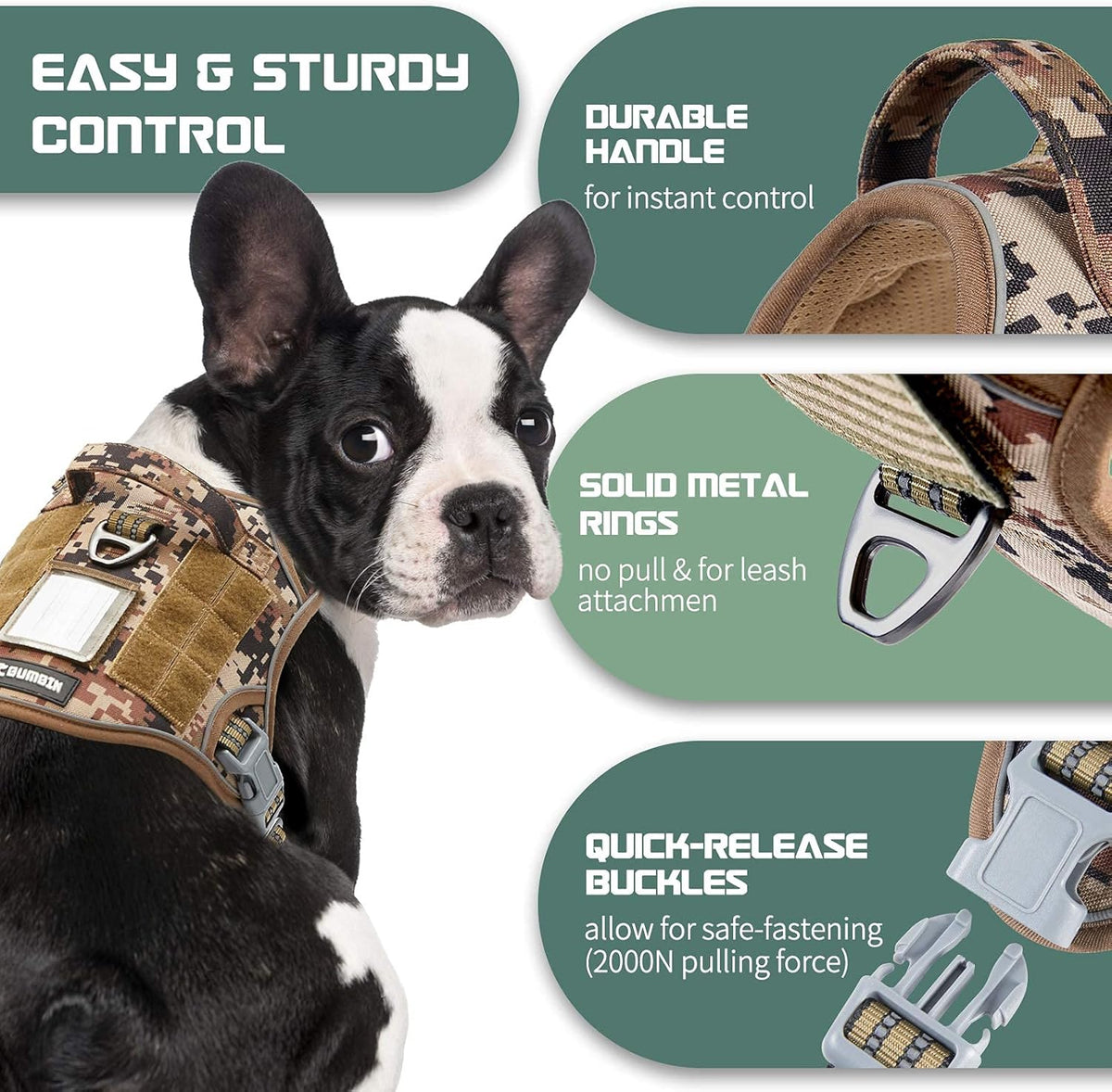 BUMBIN Tactical Dog Harness for Small Dogs No Pull, Famous TIK Tok No Pull Puppy Harness, Fit Smart