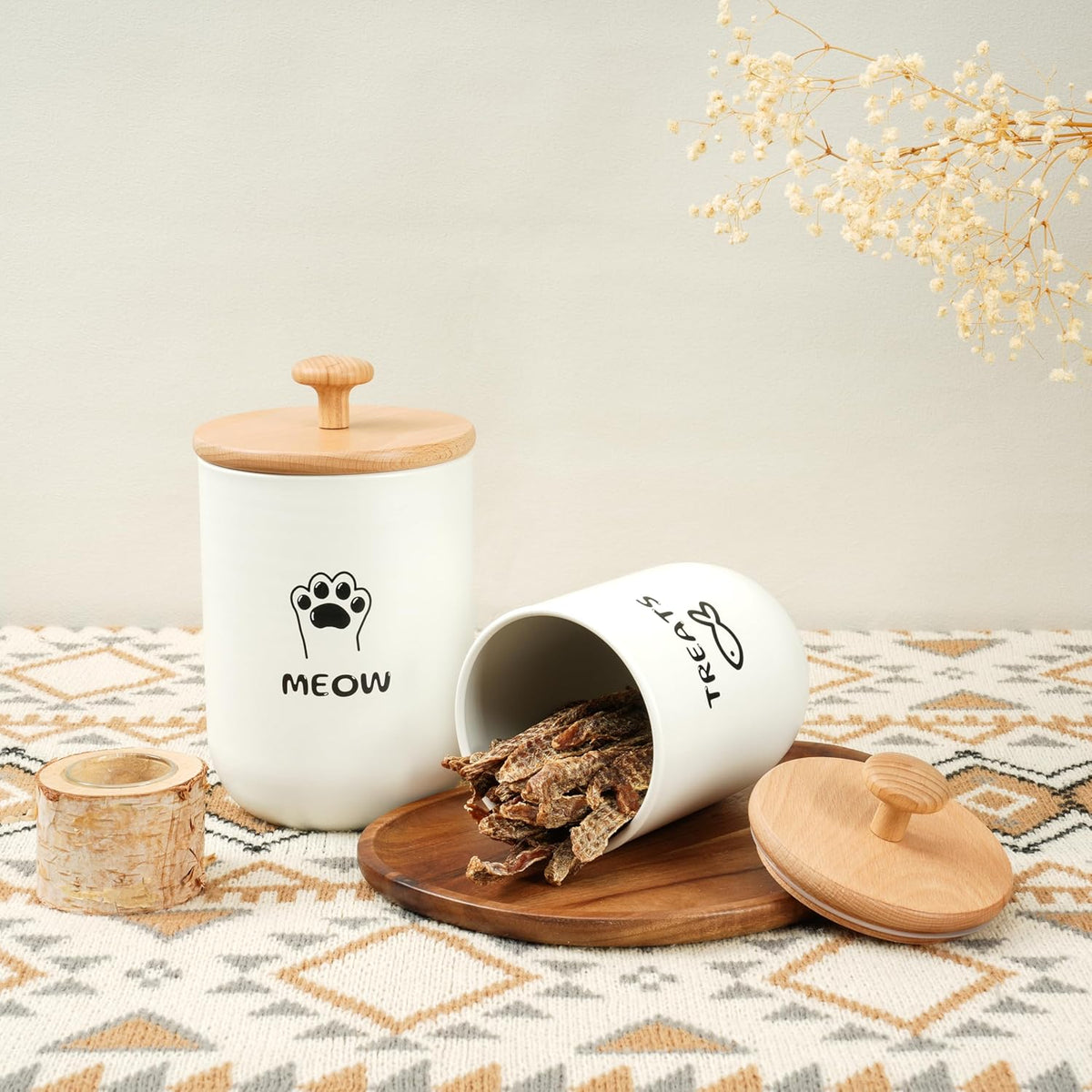 Cat Treat Container with Airtight Lid, Cat Food Oganizer Dry Food, Cat Food Storage Containers, Pet