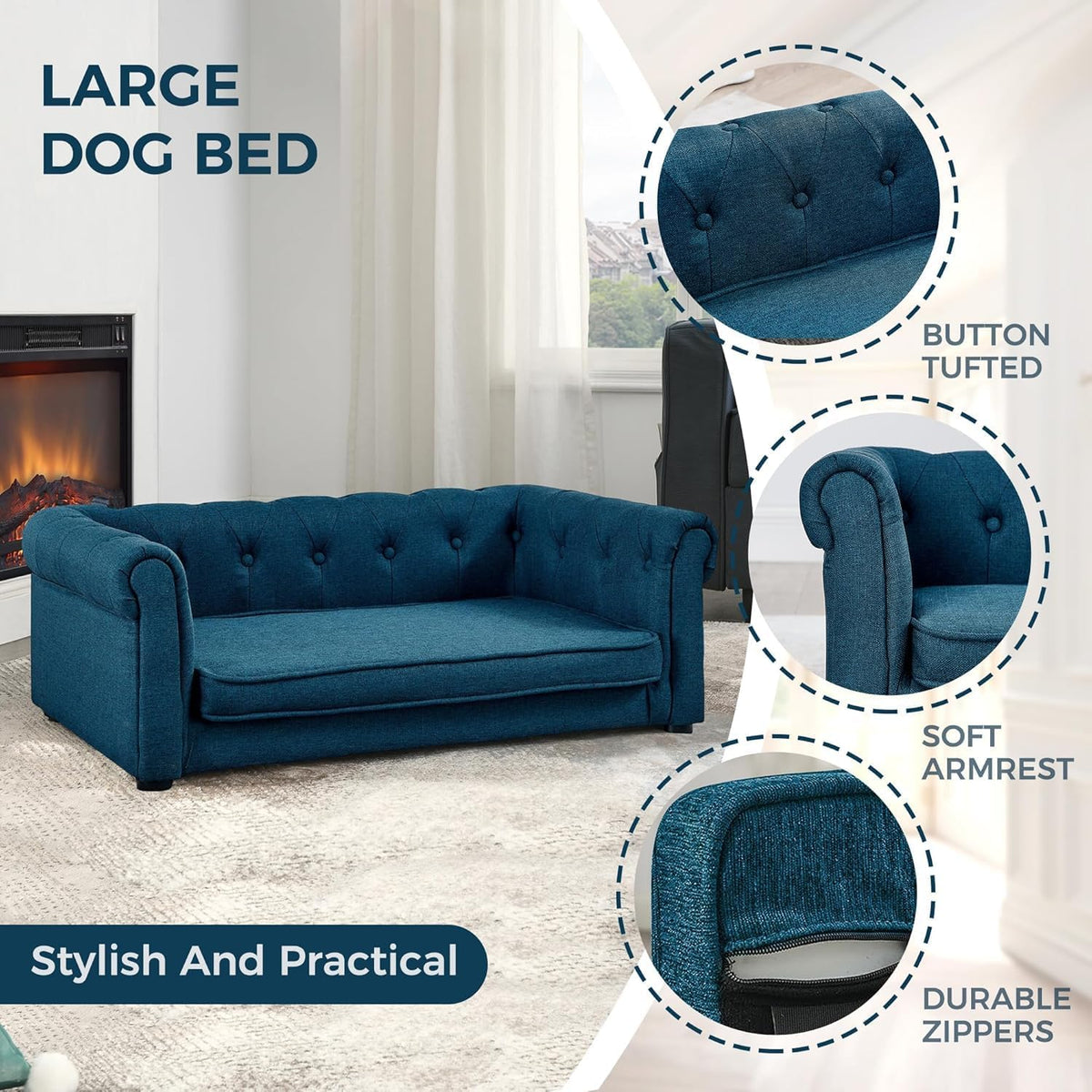 Dog Sofa Couch for Medium to Large Dogs, 31" Memory Foam Dog Couch with Washable Fabric, Removable