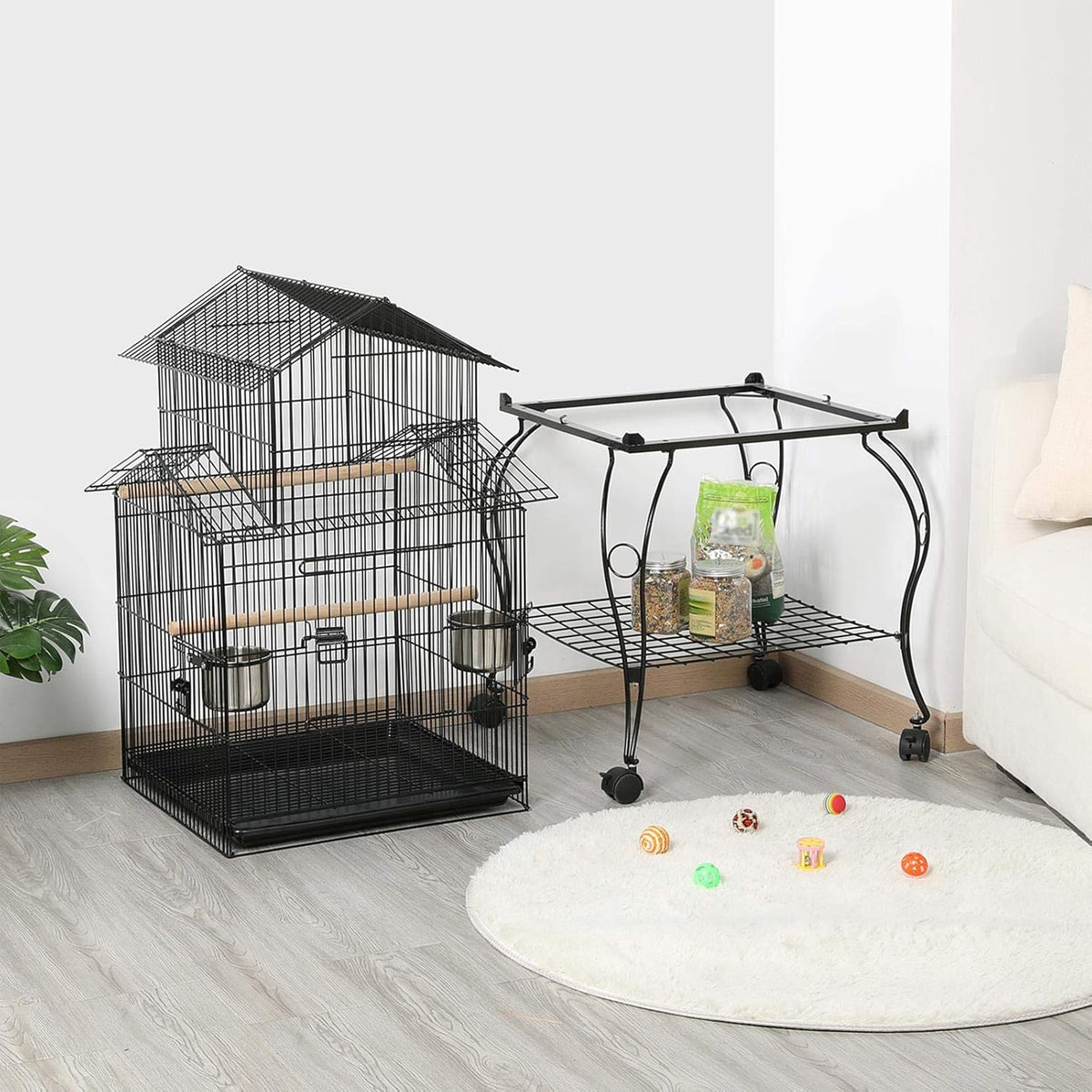 Yaheetech Budgie Cage 55-inch Rolling Standing Triple Roof Medium Parrot Cage Pet Bird Cage with