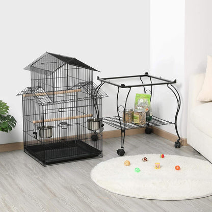 Yaheetech Budgie Cage 55-inch Rolling Standing Triple Roof Medium Parrot Cage Pet Bird Cage with
