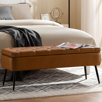 Leather Storage Ottoman Bench,End of Bed Bench for Living Room Bedroom Dinning Room