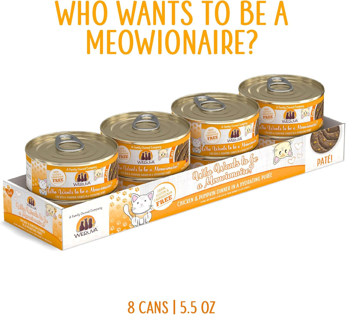 Weruva Classic Cat Paté, Who Wants to be a Meowionaire? with Chicken & Pumpkin, 5.5oz Can (Pack of