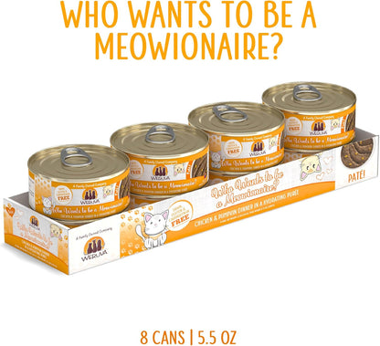 Weruva Classic Cat Paté, Who Wants to be a Meowionaire? with Chicken & Pumpkin, 5.5oz Can (Pack of