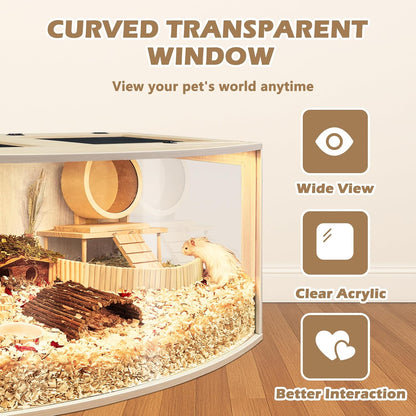 Prolee Hamster Cage Chew Proof Wood, Hamsters Enclosure Openable Top with Curved Design,Waterproof
