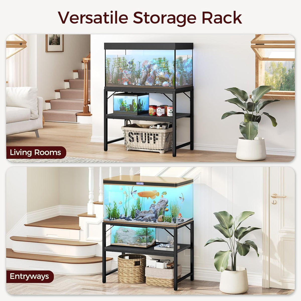 40-50 Gallon Fish Tank Stand, Aquarium Stand with 2-Tier Storage Shelves, Heavy Duty Breeder Turtle