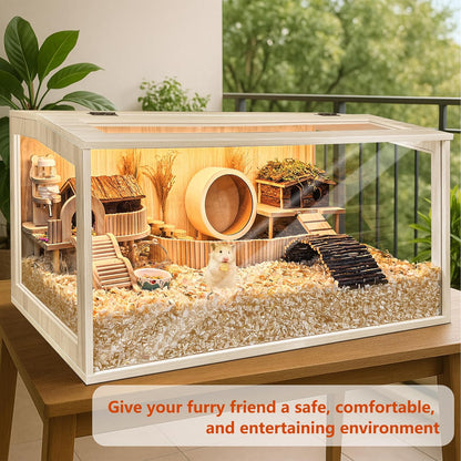 Hamster Cage Chewproof, Large Hamster Cages and Habitats, Openable Top with Acrylic Sheets, Solid