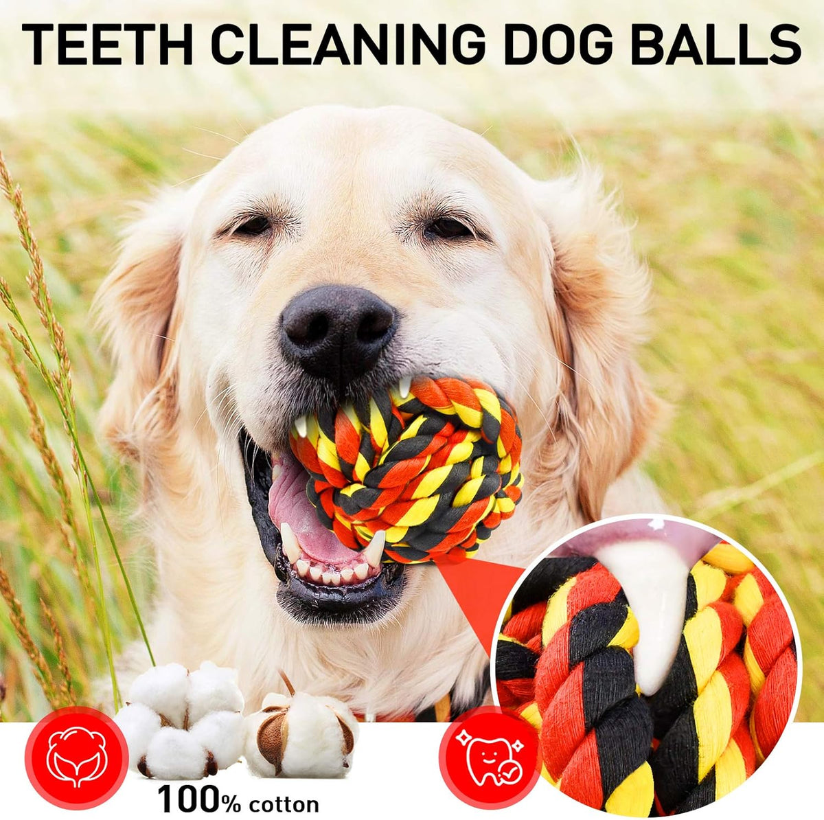 SHARLOVY Dog Toys for Aggressive Chewers, Dog Balls for Large Breeds, Heavy Duty Cotton Rope Chew