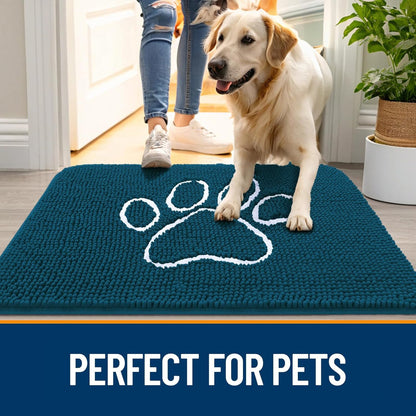 OLANLY Door Mat for Muddy Dog Paws 30x20, Absorbent Chenille Mud Doormat with Paw Print Design