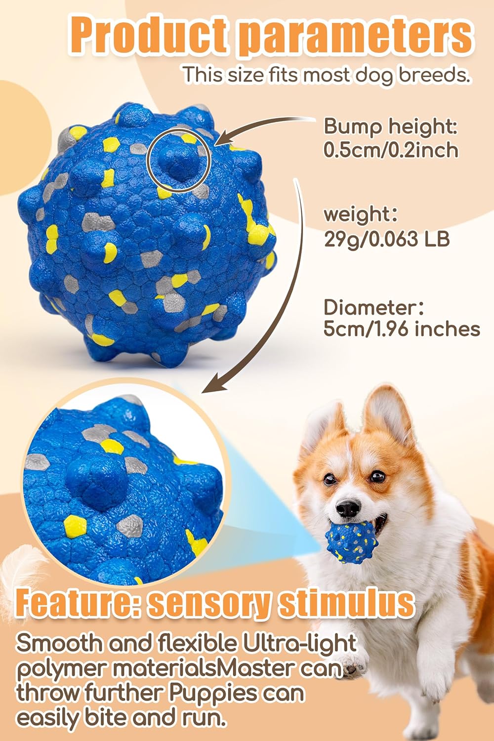 1.96'' Dog Balls for Dogs Aggressive Chewers Indestructible Tennis Durable Bouncy Interactive Dog