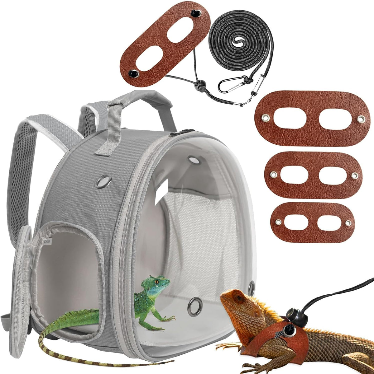 Leopard Gecko Travel Carrier,Bearded Dragon Travel Backpack with Harness and Leash Set,Space