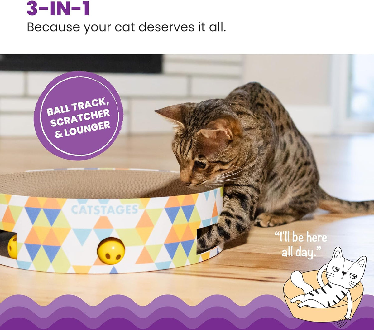Catstages Bowl Track Scratcher Cat Ball-Track Toy, Corrugated Scratch, and Lounger All-in-One, Two