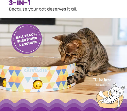 Catstages Bowl Track Scratcher Cat Ball-Track Toy, Corrugated Scratch, and Lounger All-in-One, Two