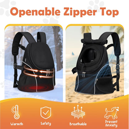WOYYHO Pet Dog Carrier Backpack with Top and Side Windows, Small Dog Front Backpack Ventilated Mesh