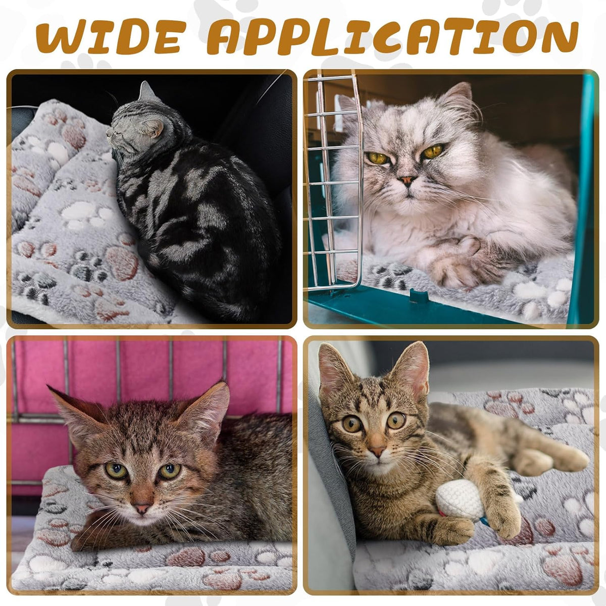 4 Pack Ultra Soft Dog Cat Bed Mat with Cute Prints Reversible Fleece Dog Crate Kennel Pad Cozy