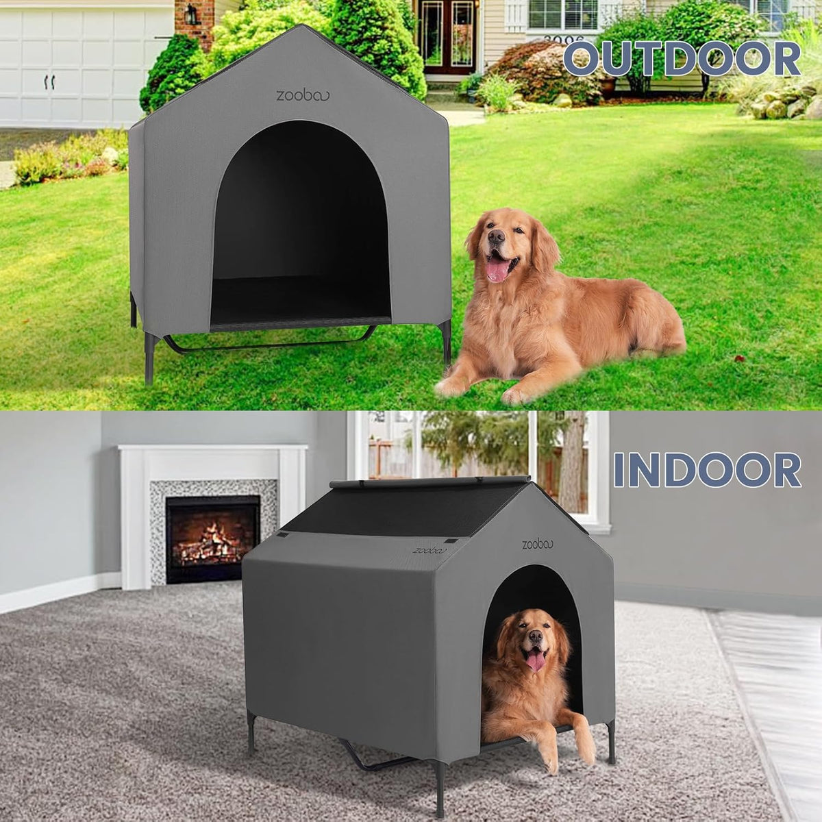 42” Outdoor Dog House for Large Breeds, Durable Large Dog Shelter with Weatherproof 600D PVC
