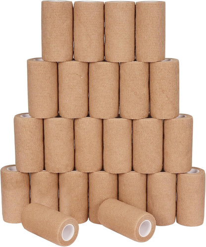 24 Pack Self Adhesive Bandage Wrap, 4” x 5 Yards Cohesive Medical Tape Elastic Wrap for Sports