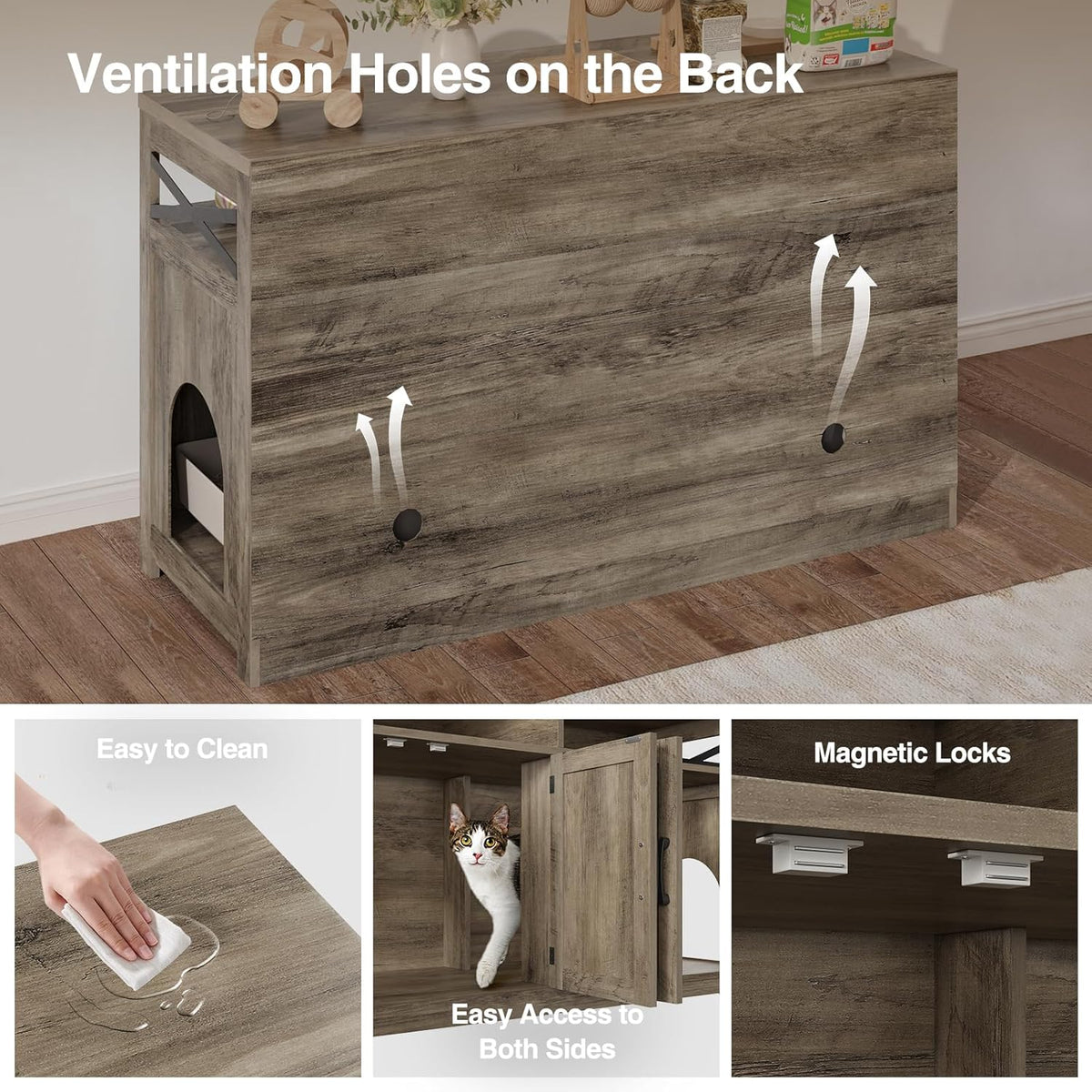 Cat Litter Box Enclosure for 2 Cats, 47" Hidden Litter Box Furniture Cat Washroom with Double Large