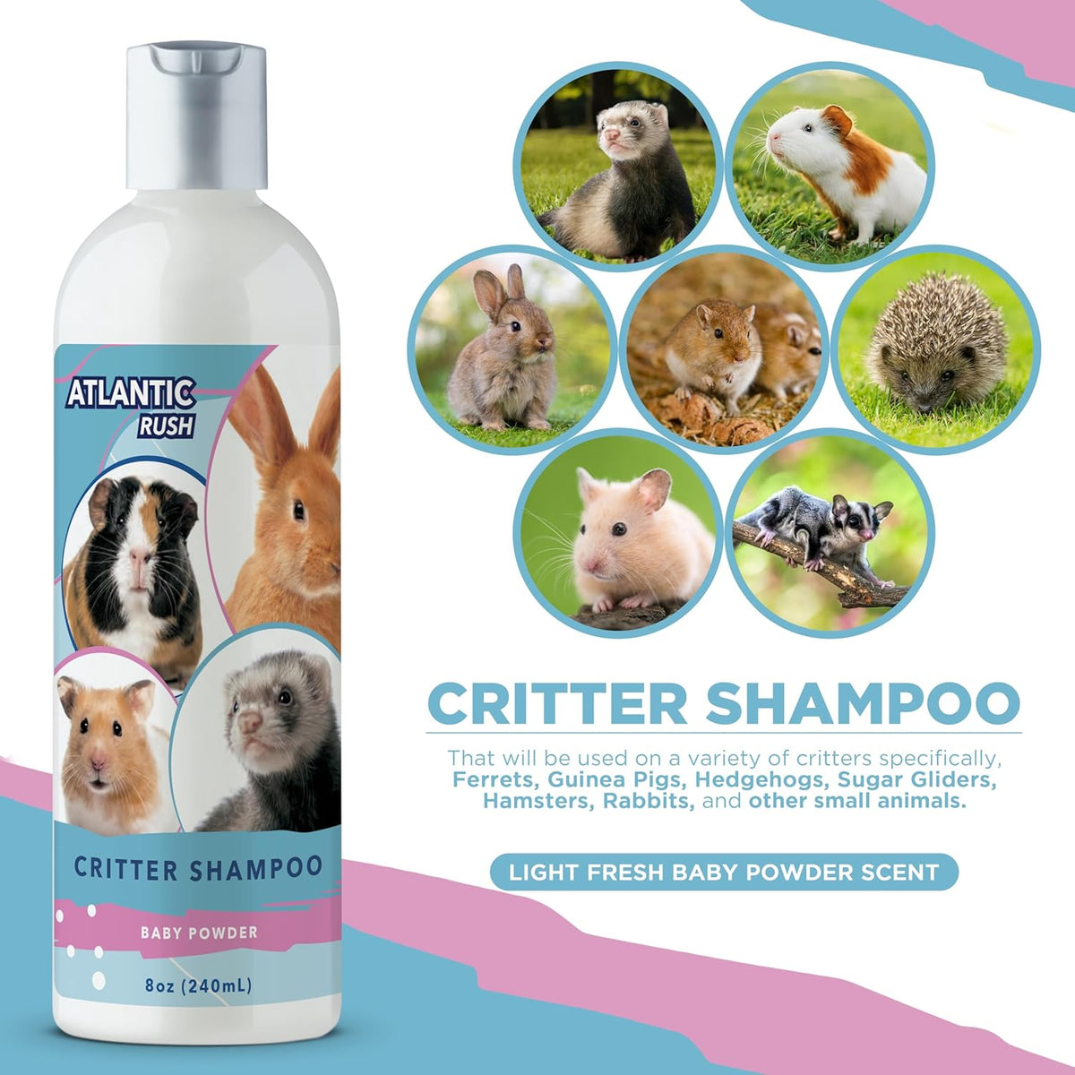 Critter Shampoo for Small Pets - 8oz Small Animal Baby Powder Scented Shampoo - Pet Shampoo for