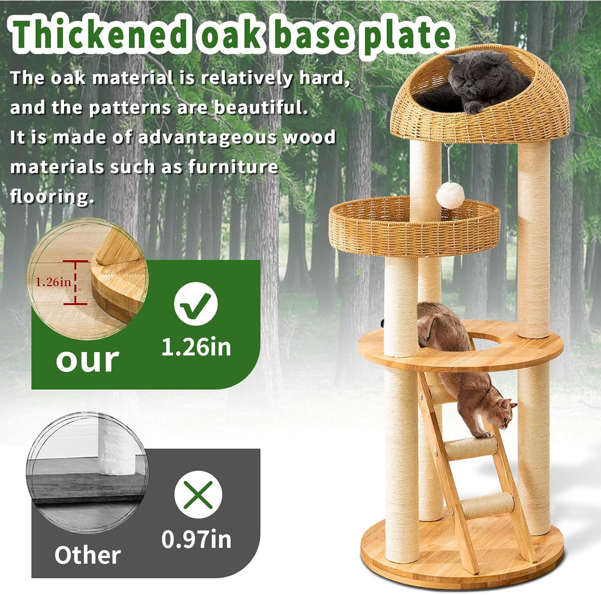 Big Modern Design Cat Tree Tower, Cat Tower Sisal-Covered Scratching Posts for Indoor Cats, Natural