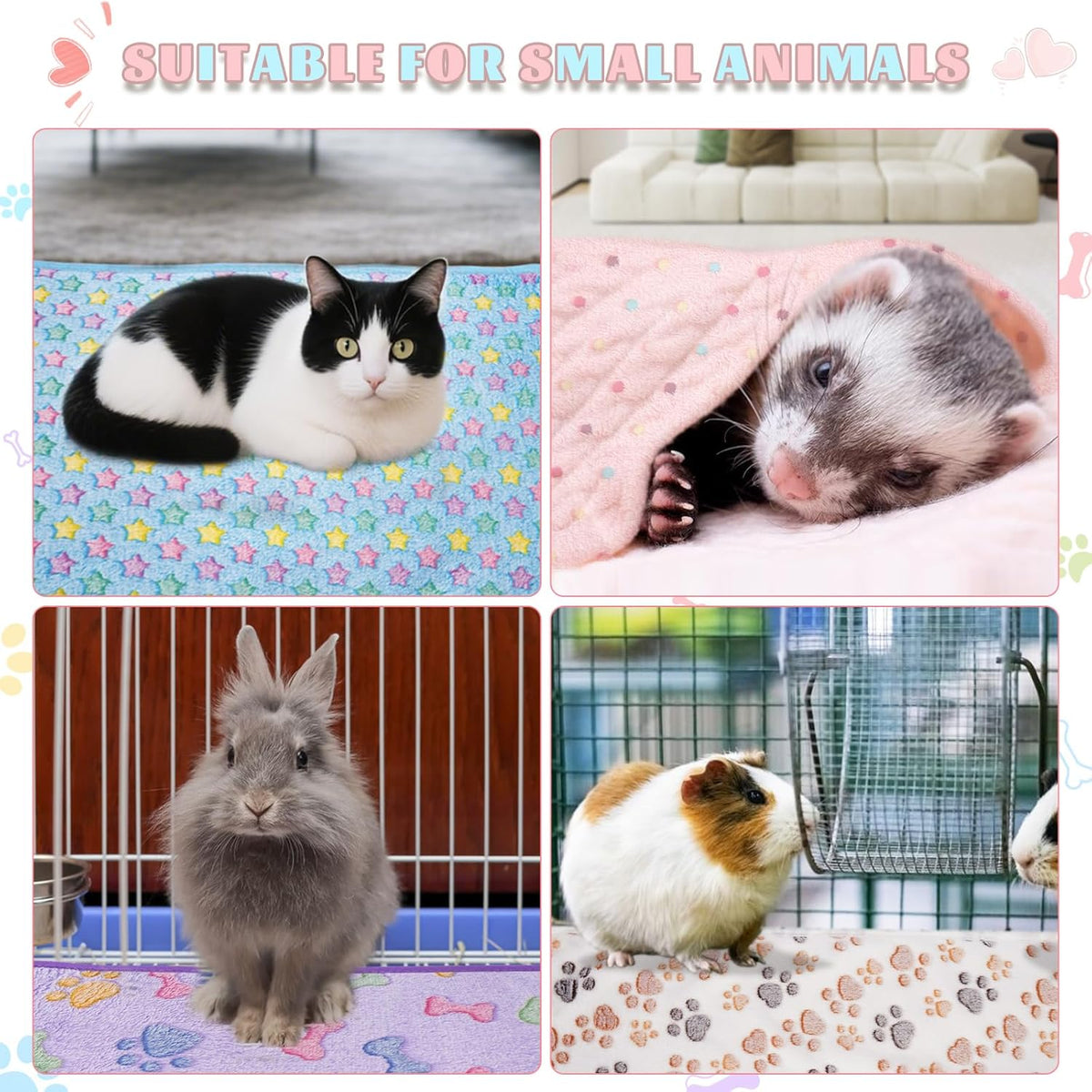 6 Pack Guinea Pig Cage Liner, Washable Guinea Pig Fleece Blankets Beding Accessories, Flannel Throw