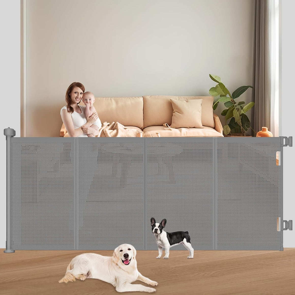Upgrade 71" Retractable Baby Gates with Reinforced Strips, 41" Tall Retractable Gate Indoor for