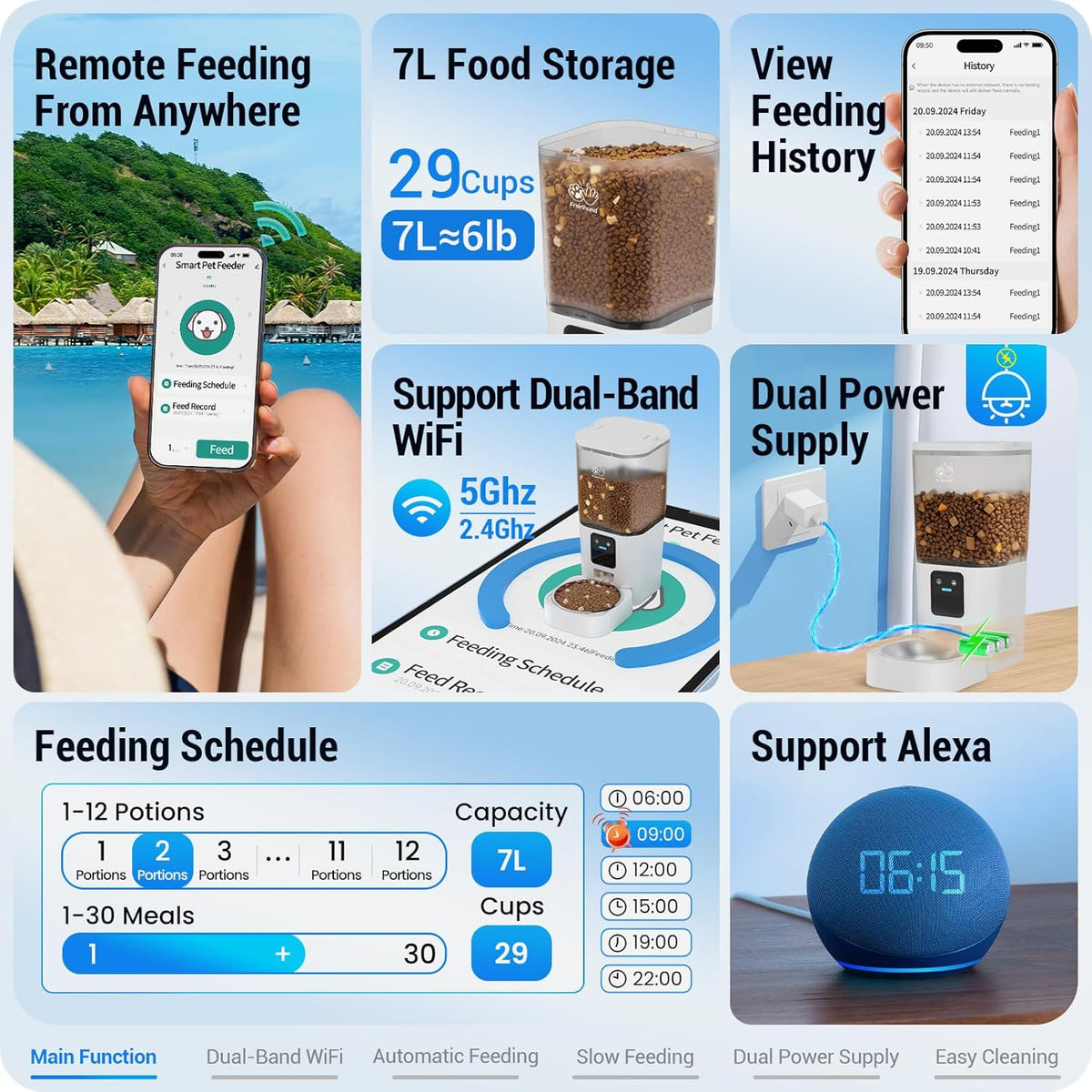 Automatic Cat Feeder with Slow Feed: 5G WiFi Automatic Dog Feeder with Smart APP Control, Auto Cat