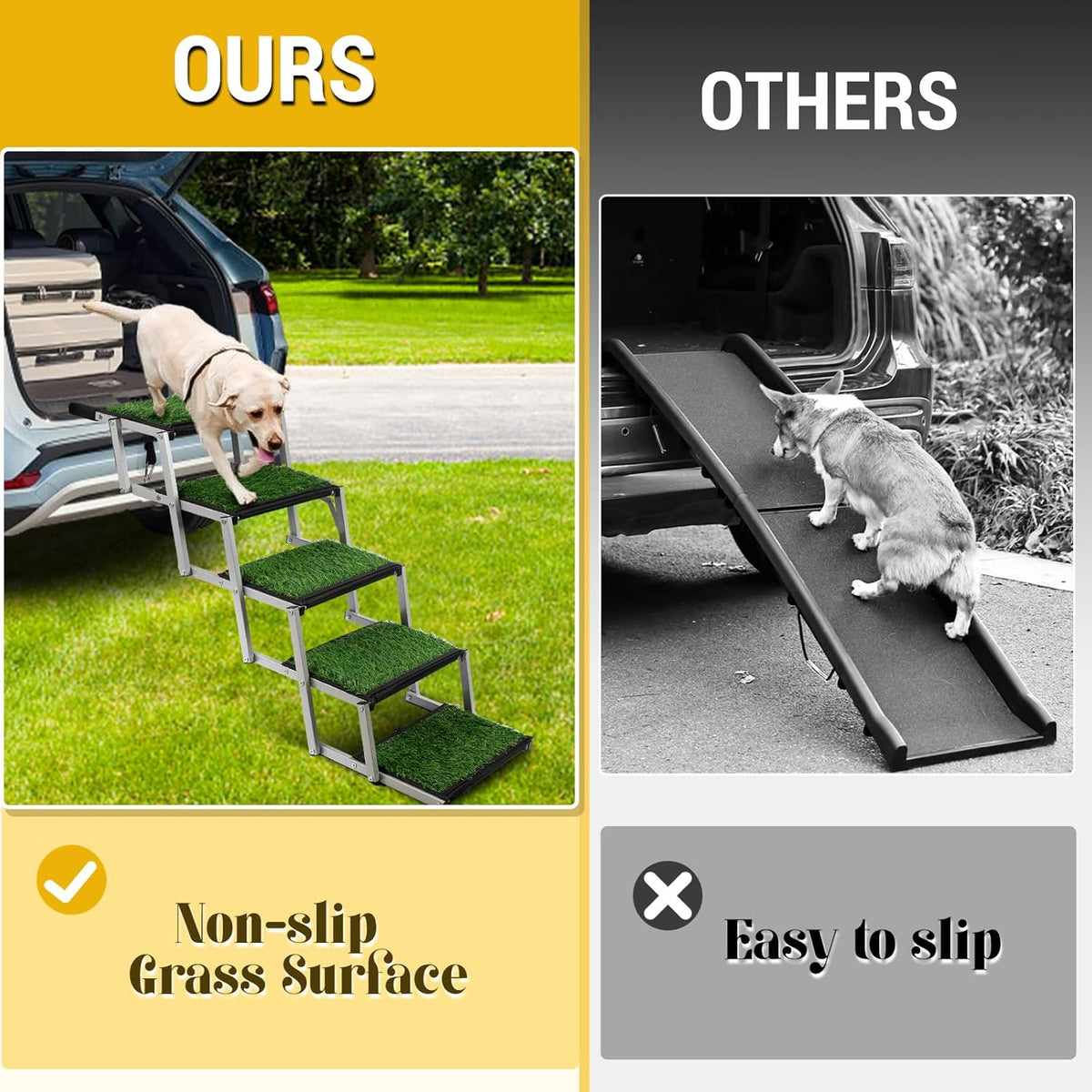 Dog Stairs for Car, Portable Folding Dog Ramps,Dog Steps for Large Dogs with Non-Slip Grass Rug for