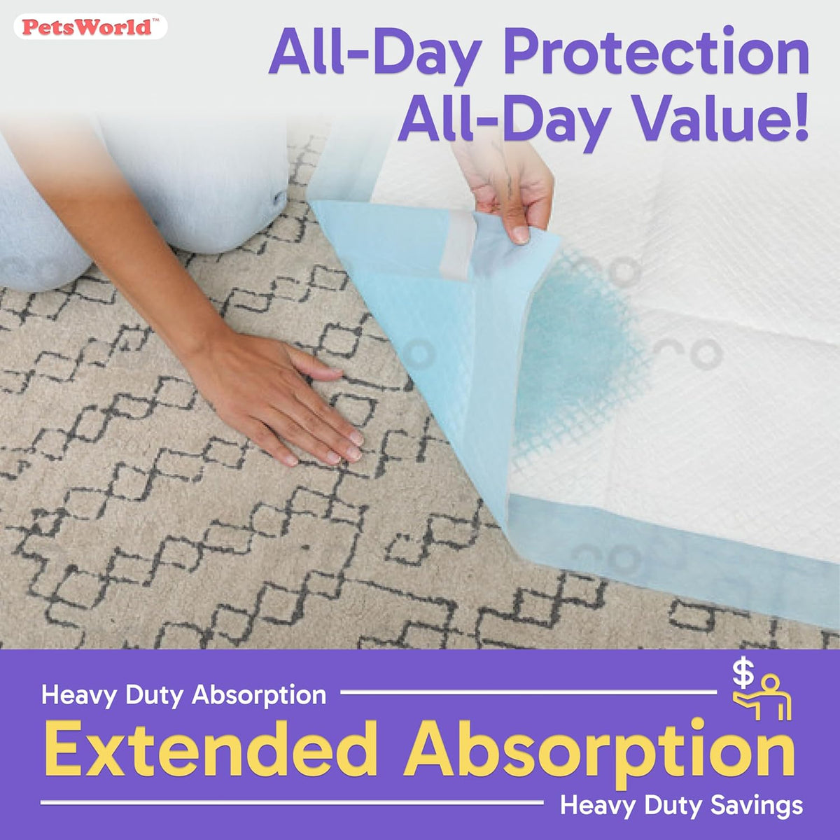 PETSWORLD Enormous Dog Training & Potty Pads, 37x54 inch - Tear Resistant with Strong Leak-Proof