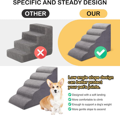 Dog Stairs for Bed and Couch, Non-Slip 5-Step Pet Stairs, 24" High Sofa Foam Dog Ramp - Best for