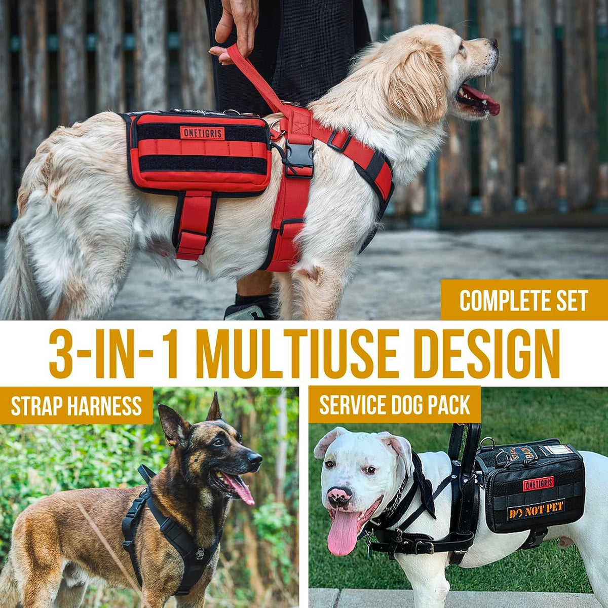OneTigris Service Dog Vest Harness, Service Dog Cape Guardian Dog Backpack Harness with Pouches Dog
