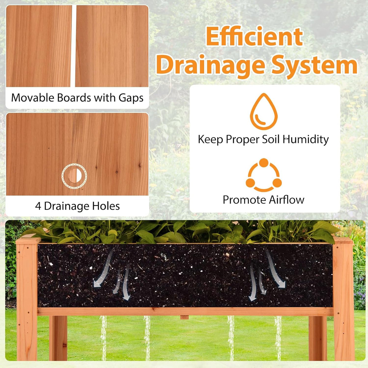 Giantex Raised Garden Bed with Trellis, Wooden Elevated Planter Box with Legs, Drainage Holes for