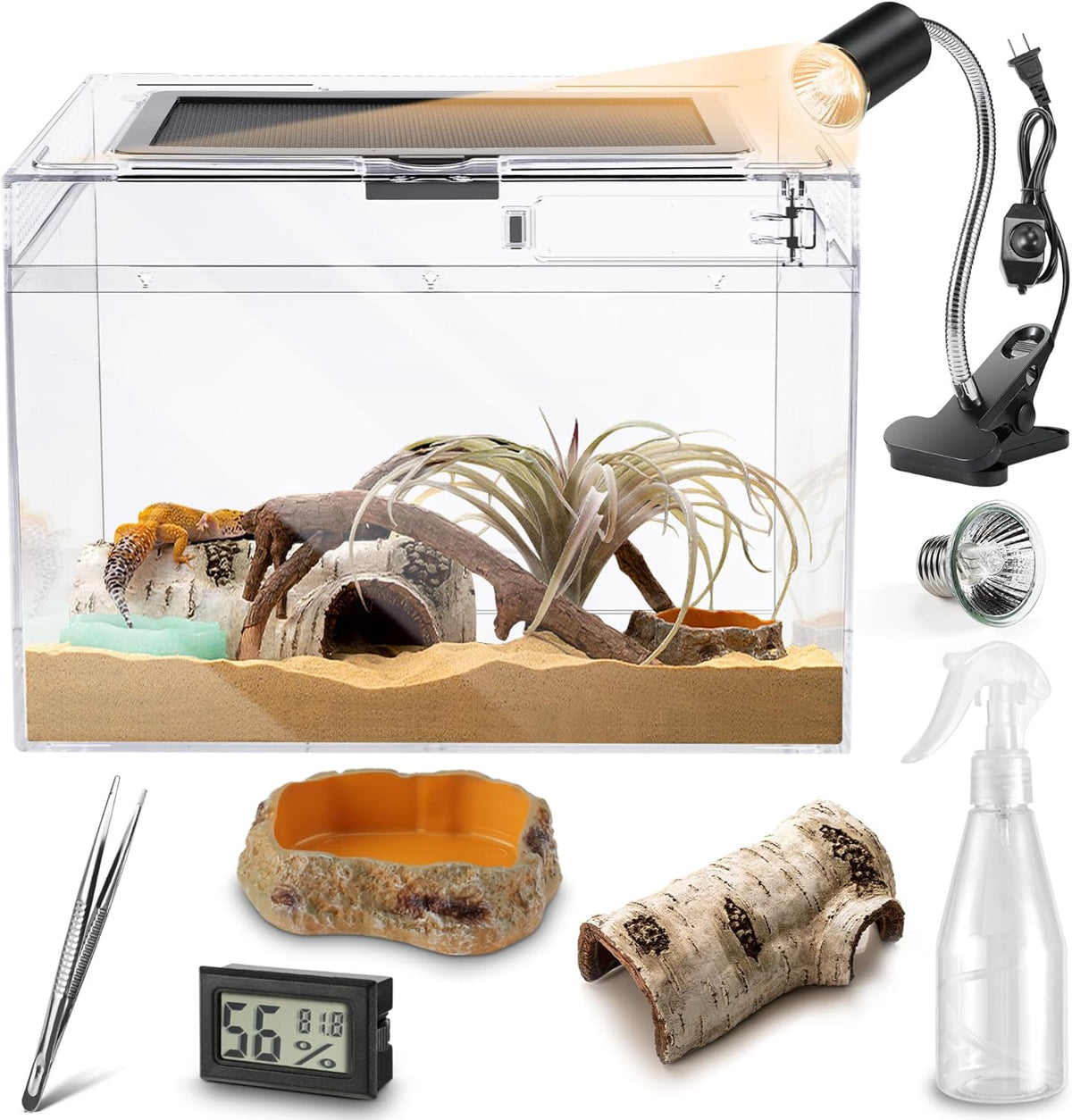 Reptile PC Terrarium,Anti Breakage 19.5x9.4x10.5 in Amphibians Tank Starter Kits,Top Sliding Door