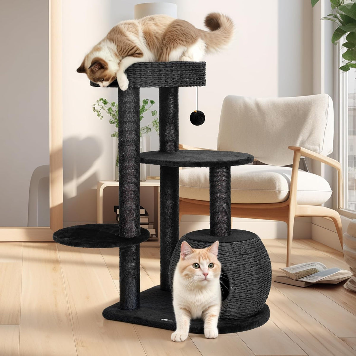KAMABOKO Modern Cat Tree, 39" Tall Cat Tree Black for Kittens Climb Play & Rest, Cat Trees for