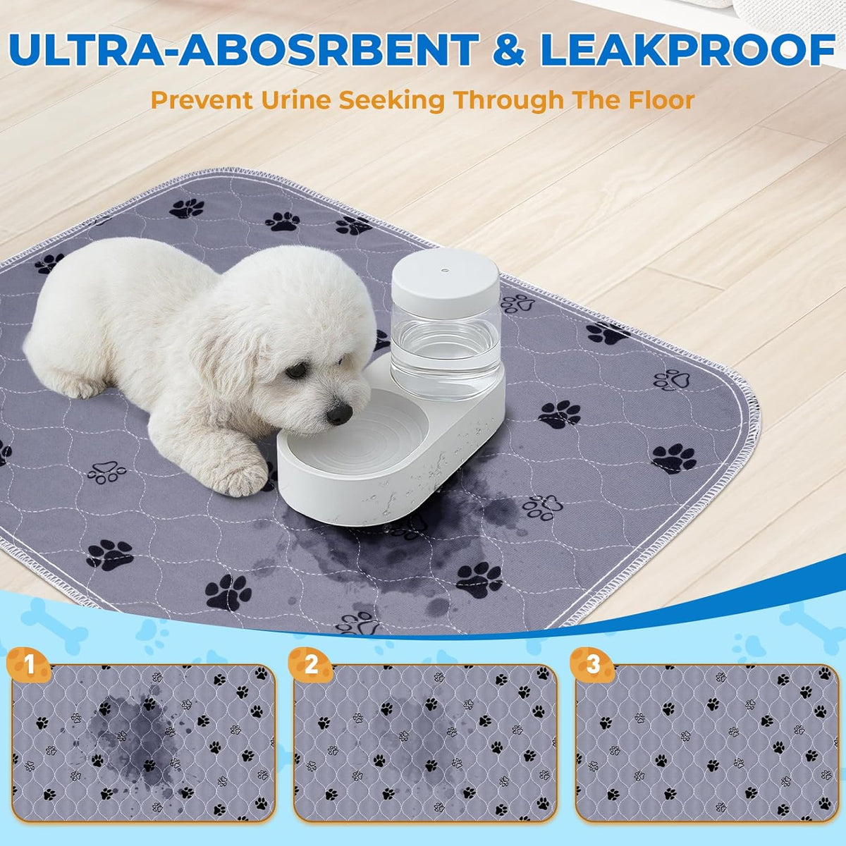 Fostanfly Reusable Puppy Pads, 2 Pack 18"x 24" Washable Pee Pads for Dogs, Absorbent and Leakproof