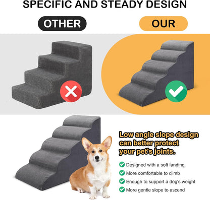 Dog Stairs for Bed, 5 Tier Dog Steps for Couch and High Bed, Non-Slip Pet Stairs, 24" High Sofa