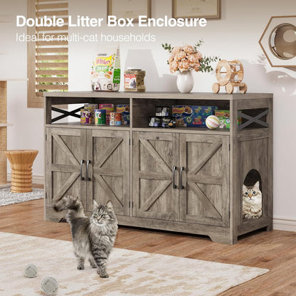 Cat Litter Box Enclosure for 2 Cats, 47" Hidden Litter Box Furniture Cat Washroom with Double Large