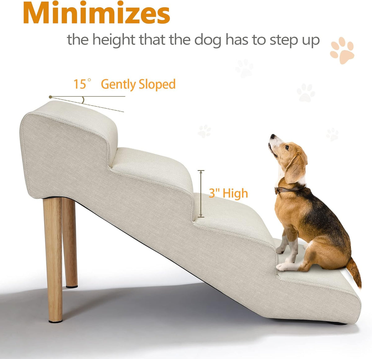 Senneny Imitation Linen Faux Leather Dog Stairs, for Pets up to 150 lbs, Waterproof, Scratch