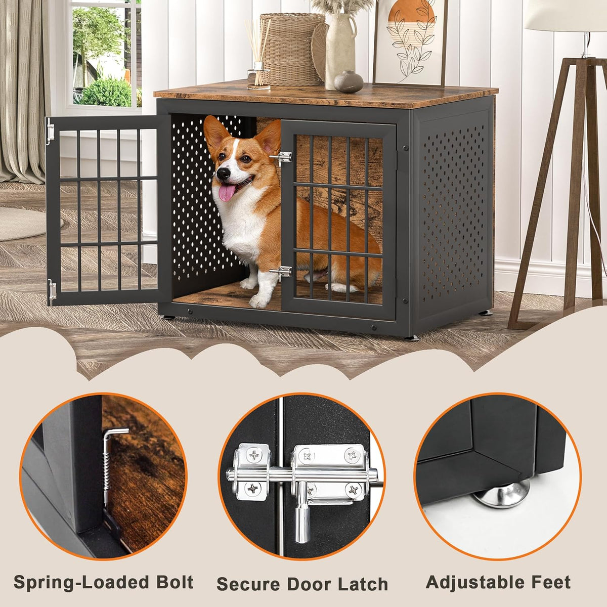32" Heavy Duty Dog Crate Furniture for Small and Medium Dogs, Metal Kennel for High Anxiety Dogs